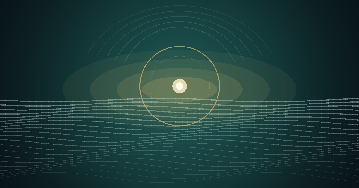 Calm teal water currents surrounding a quiet golden center at dawn.